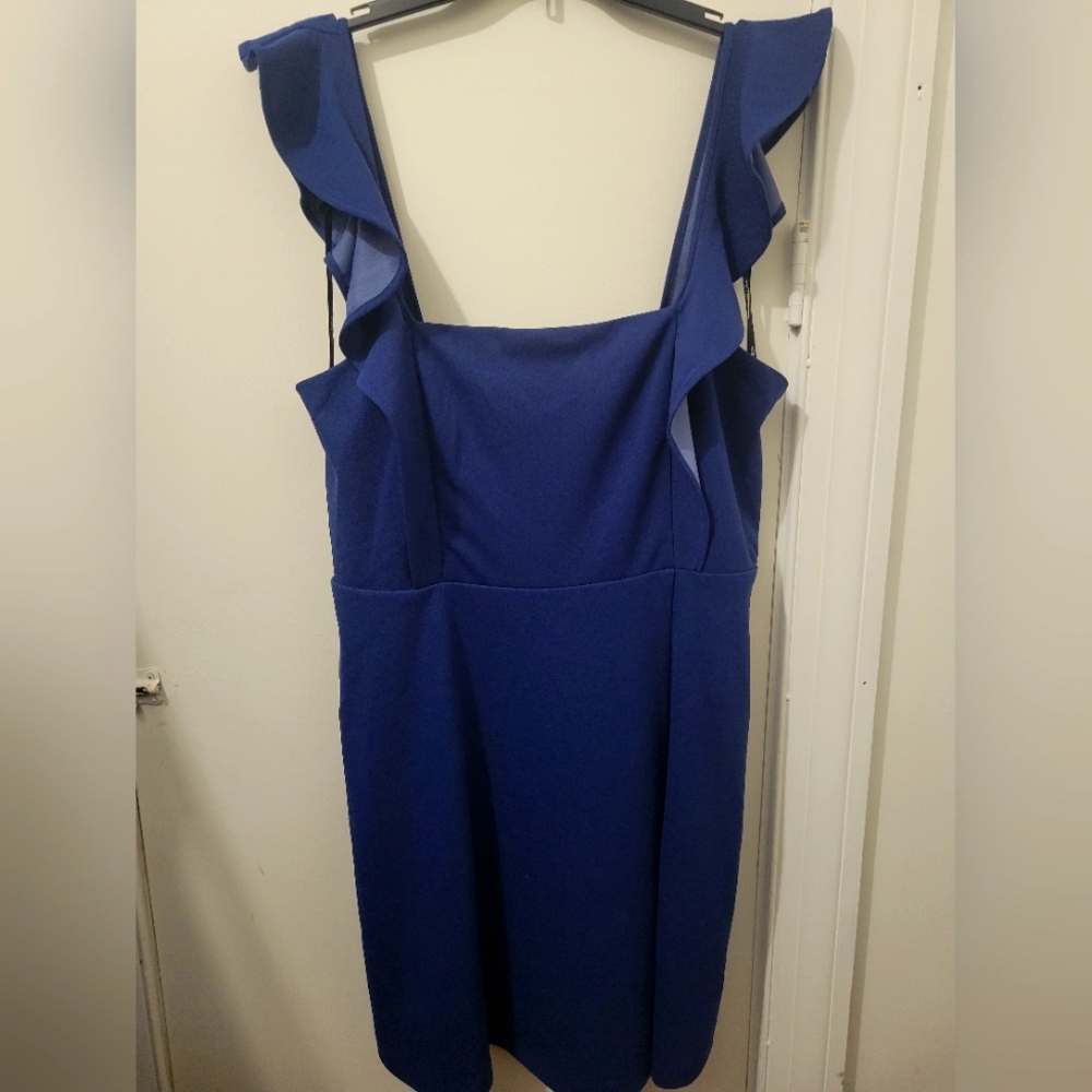 BCBG Paris navy square neck ruffle sleeve mini dress. Size Large